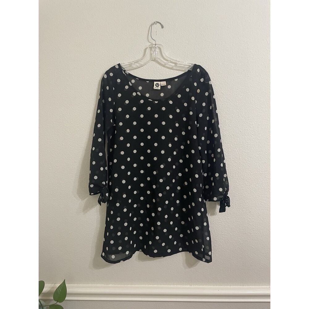 ROXY Blouse Top Semi Sheer Polka Dot Black White Small